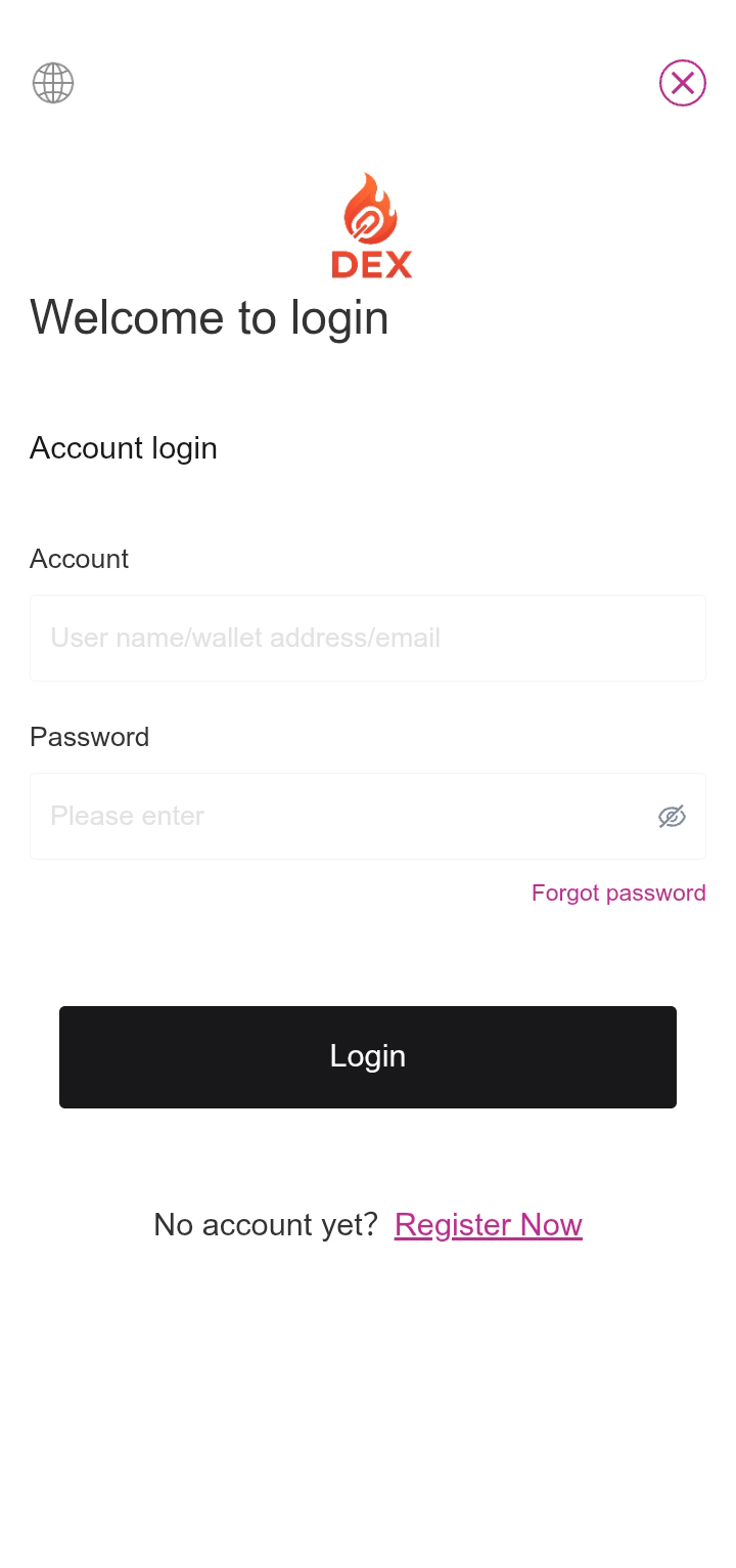 Dex Login Interface